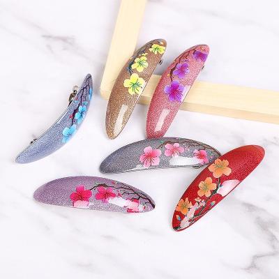 China New Women's Glitter Bling Hair Decoration Women Hairpins Colorful Barrettes Hair Clips Korea Creative Geometric Floral Oval Acetate for sale