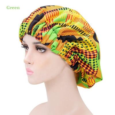 China 2021 New Character Fashionable Women's Satin Elastic Double Layer Bath Hood Hijab Dome Night Hat African Print for sale