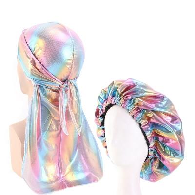 China OEM New Arrival Luxury Gradient Color Satin Couples Shiny Durag Daily Life Hair Accessories and Women Cowl Set Wholesale Hair Accessories for sale