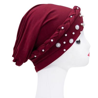 China Aarb Custom Muslim Women Loose Arab Women's Wholesale Plain Daily Life Hair Accessories Beaded Turban Hood Hat for sale