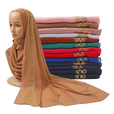 China Hot Drilling Single Chiffon Hijab Gold Stamping Lace Chiffon Shawl High Quality Comfortable And Breathable Malaysia Hijab for sale