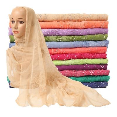 China Hot Drilling Muslim Women Hijab Shawl New China Embroidery Flower Design Malaysia Hijab Comfortable And Breathable Chiffon Scarf for sale