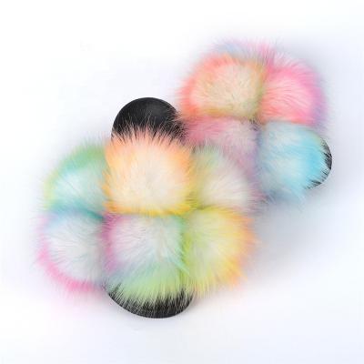 China Hot Selling Trend Fashion Colorful Furry Luxury Colorful Furry Slides Solid Color Slippers Daily Use For Women Girls Ladies for sale