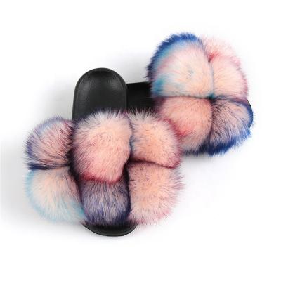 China Fashion Trend Luxury Custom Furry Colorful Furry Slides Solid Color Slippers Daily Use For Women Girls Ladies for sale