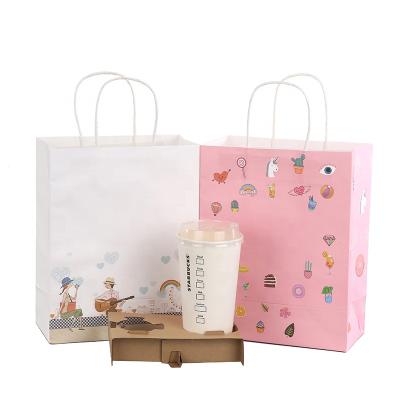 China Simple Cute White Paper Bag Gift Tote Bag Cartoon Cartoon INS Paper Bag Custom Color Print for sale