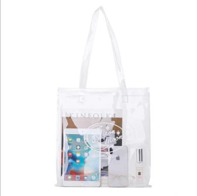 China Wholesale Custom Handled Waterproof Custom Clear Transparent PVC Reusable Tote Bag For Women for sale