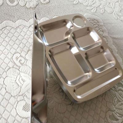 China Army Government Stainless Steel 6 Compartment Stainless Steel Viable Military Messy Tray Dinner Dish Lunch Box Set With Cover for sale