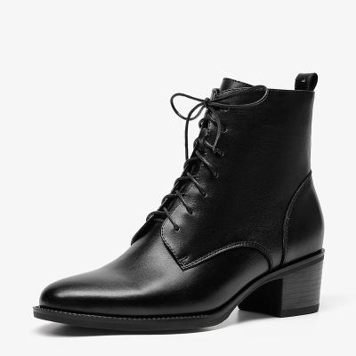 China Other abortive genuine leather ankle boots cowhide lace up leather boots shoes dress hand finishing boots medium heel for sale