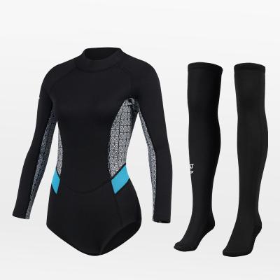 China New 2MM Women's Antibacterial Wetsuit Surf Sunscreen Wetsuit Snorkeling Bottoms Cold-proof Warm One-Piece Suit Long Sleeve Wetsuit Snorkeling Bottoms for sale