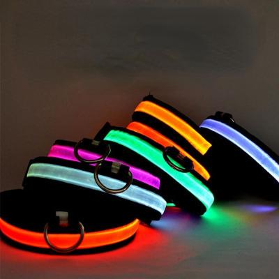 China Nylon Safety Night Glow LED Stocked Flashing Adjustable Rechargeable Dog Cat Collar for sale