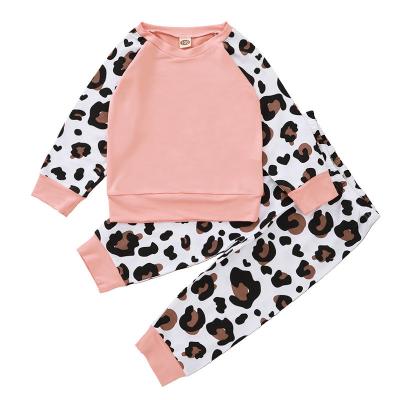 China Kids Long Sleeve 2 Pieces Cartoon Cotton Pajamas Sets QUICK DRY Explosive Pink Leopard Print Children Clothing Set for sale