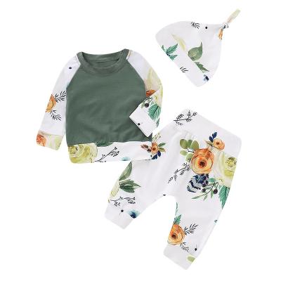 China Summer Sale Baby Cotton QUICK DRY Warm Long-sleeved Hat Flower Three-Piece Set Baby Clothes Set Pajamas for sale