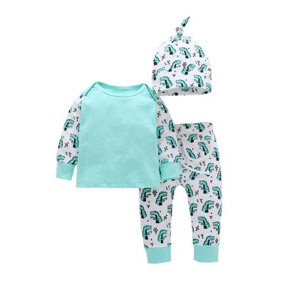 China QUICK DRY Explosion style baby kids boutique clothing boys and girls printed tops pants hat baby 3 piece pajamas set for sale