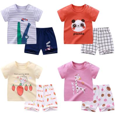 China Cotton Casual Children's Summer Enssy T-shirt Suit Short Pants Loose Cartoon Striped Baby Boy Short Sleeve Pajamas for sale