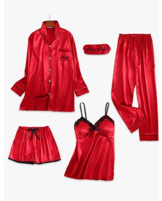 China Factory direct 2022 breathable women's pajamas with chest pads 5 pieces silk pajamas set for women for sale