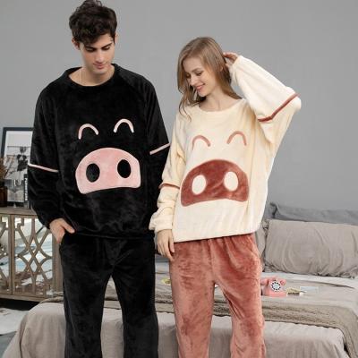 China Enssy autumn and winter flannel couples women's and men's loungewear QUICK DRY sleepwear thickened warm pajamas two-piece set for sale