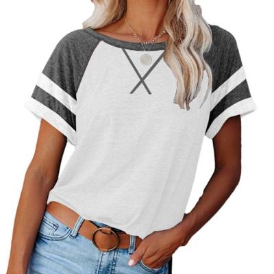 China custom Anti-wrinkle Enssy spring and cross stripe matching loose new women'scolor plus size summer T-shirts for women for sale