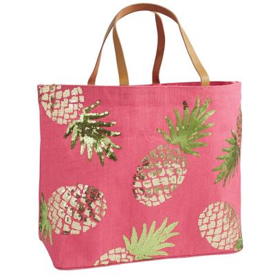 China Flamingo Pineapple Design Eco-Friendly/Top Quality Convenient Recyclable/Durable/Washable Wholesale Jute Tote Beach Bag for sale