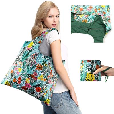 China Reusable Folding Shopping Bag Polyester Sublimation Folding Trolley Bag High Quality Waterproof Wallet Women Large for sale