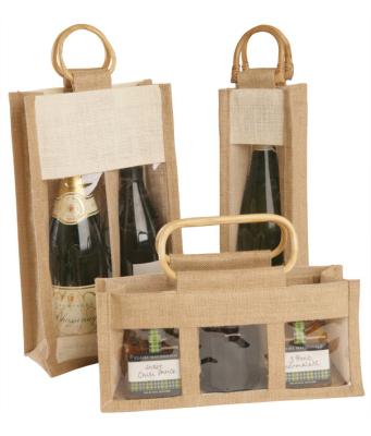 China Wholesale Bamboo Window Wine Packaging Bag Safety Handle Jute Wine Bag/Red Wine Packing Bag/PVC for sale