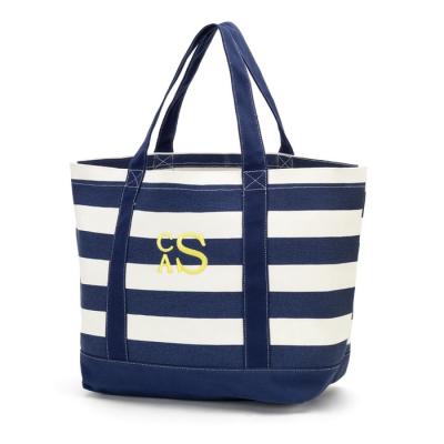 China Convenient Recyclable Eco-Friendly/Top Quality/Durable/Washable Personalized Striped Navy Blue Canvas Beach Tote Bags for sale