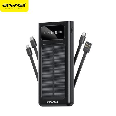 China Quick Charge Support Awei Solar Powerbanks 10000 Mah Station With Cable P130K Solar Panel Charge Wholesale Solar Energy Portable Power Bank 10000Mah for sale