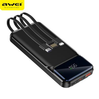 China Quick Charge Support Awei Portable Powerbank 10000Mah 9000Mah 22.5W Fast Charging With Cable Type-C/Usb Original Outdoors Power Banks Power Station for sale