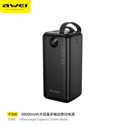 China Quick Charge Support Awei Portable Power Station Powerbank 50000Mah P36K China 2023 New Ce/Fcc/Rohs Outdoors 50000Mah Power Bank for sale