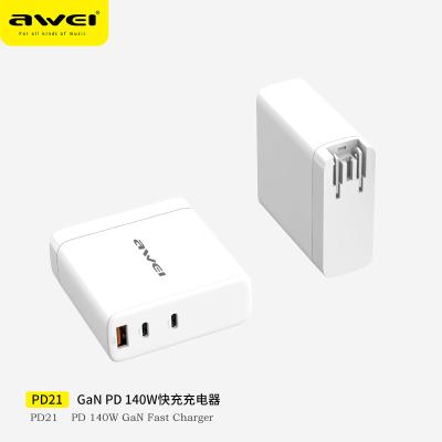 China Laptop Charging Awei 140W 100W Gan Mobile Phone Laptop Wall Chargers Us Eu Fast Charging Pd21 Type C 2023 Portable Phone Charger For Iph Tablet for sale