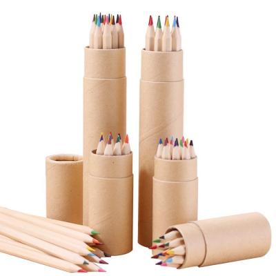 China Wood Original wood barrel 12 colors 6 colors can print logo children drawing graffiti environmental color pencil for sale