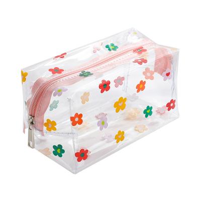 China Korean version Flower Transparent Waterproof Cosmetic Bag Women Portable Large Capacity Girl Storage Travel Toiletry Bag for sale