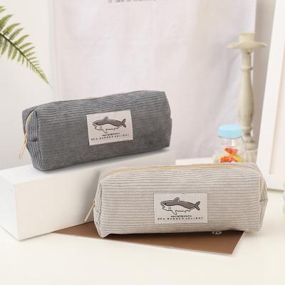 China Korean version Shark Embroidery Pencil Case Primary and Secondary School Students Cute Good-looking Stationery Storage Bag Pencil Bag Wholesale for sale