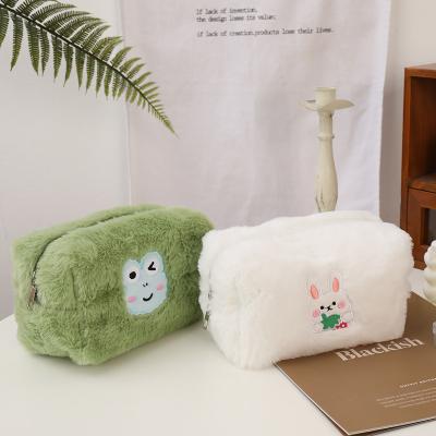 China Korean version INS Style Simple Girly Heart Plush Cosmetic Bag Large Capacity Cute Bear Storage Bag Portable Pencil Bag for sale