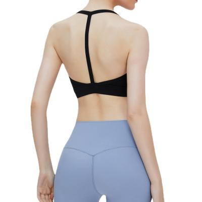 China New breathable neck hanging yoga bra, simple beautiful back, high double-sided elastic fitness sports underwear for sale