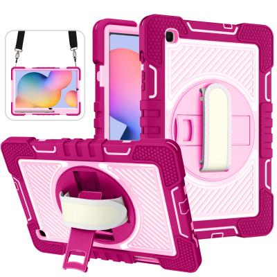 China Pink Kickstand Tablet Case 360 ​​Swivels Rugged Shockproof Heavy Duty Hand Strap For Samsung Tab S6 Lite Case For Girls for sale