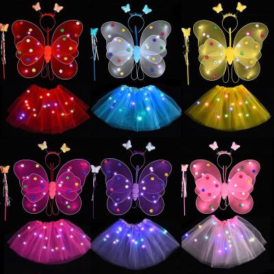 China LED Light Up Stage Props Luminous Wings Butterfly Fairy Wings With Butterfly Angel Wing Costume Set Girls Skirt for sale