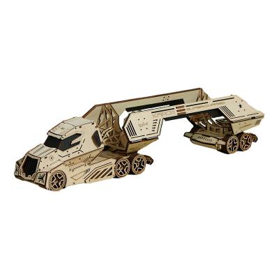 China DIY TOYS DIY Assembly Toys Laser Cutting 3D Wooden Jigsaw Model Truck With Trailer Kids Unlock Puzzle for sale