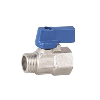 China General Nickel Plated Male Female Brass Mini Ball Valve With Blue Handle 1/4