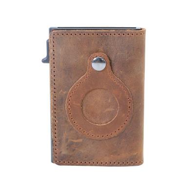 China Modern Factory OEM Pocket Custom GENUINE LEATHER Wallet RFID Blocking Box Cash Credit Card Holder Aluminum Wallet for Women Men Airtag for sale