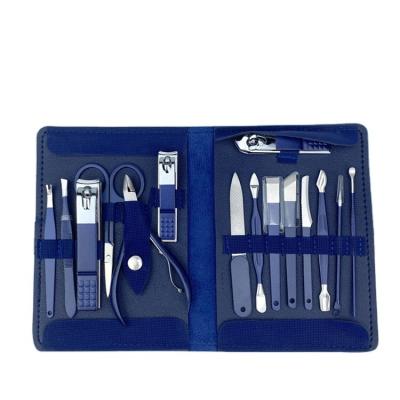 China Professional Men's Professional Men's Fingernail Nail+foot Nail Art Care Nail Tools Salon Nail Clipper Kits 15 Pcs Black Pedicure Pedicure Set case for sale