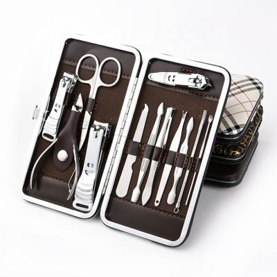 China Black Fingernail 12 Pcs Stainless Steel Nail Clipper Cutter Trimmer Ear Pick Grooming Nail Art Tools Set Kits Manicure Set Pedicure Toe for sale