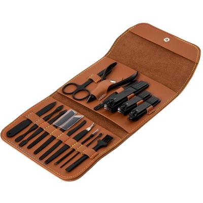 China Black Finger Nail Stainless Steel Nail Clipper Cutter Trimmer Ear Pick Grooming Nail Art Tools Kit Manicure Set Pedicure Toe 16 PCs for sale