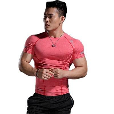 China Silk Fitness Clothes Mens Quick-drying Sports Tights Short Sleeve T-shirt Running Fitness Instructor for sale