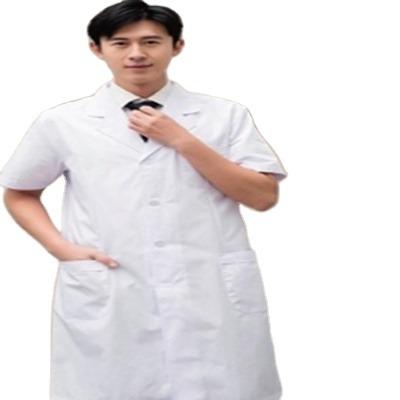 China Tall male silk white coveralls doctors and nurses and female students in short-sleeved experimental clothing for sale