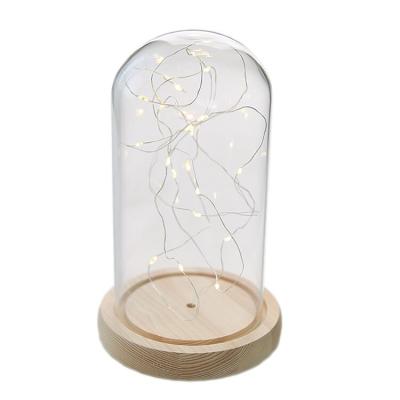 China Hot Selling Handcrafted Glowing Wooden Base Glass Pieces of Europe Amazon Glass Dome Decoration for sale