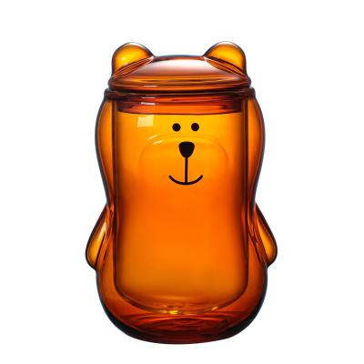 China New Design Sustainable Hot Sale 300ml Bear Shape Double Wall Glass Drink Mug For Coffee for sale