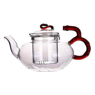 China Handmade High Borosilicate Glass Clear Glass Teapot 600ml Set Custom Teapot Glass With Infuser for sale