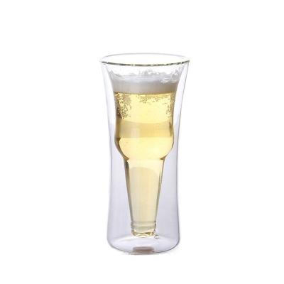 China Wholesale Price 300ml Double Wall Hand Blown Glass Beer Glass Lead Free Accepting Customized Logo for sale