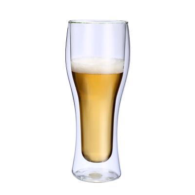 China Wholesale price 400ml lead free hot sale double wall beer glass mug accepting custom logo for sale