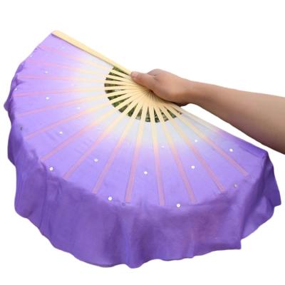 China Silk Prop Purple Veil Yangko Square Dance China National Folk Dance Props Strong 100% Bamboo Round Veil Moon Shape Circle Fan 41cm for sale